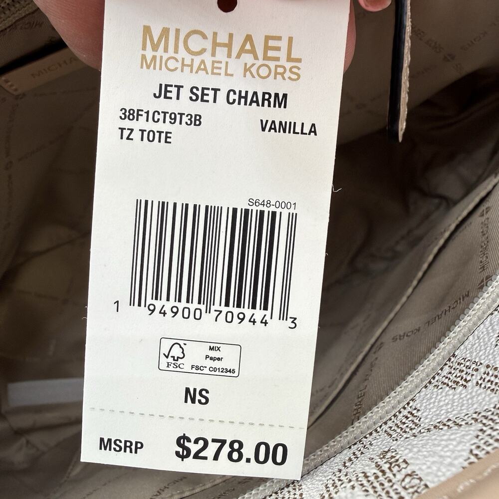 Michael Kors Jet Set Charm Large Vanilla Monogram Tote Bag Shoulder Purse - Picture 6 of 13